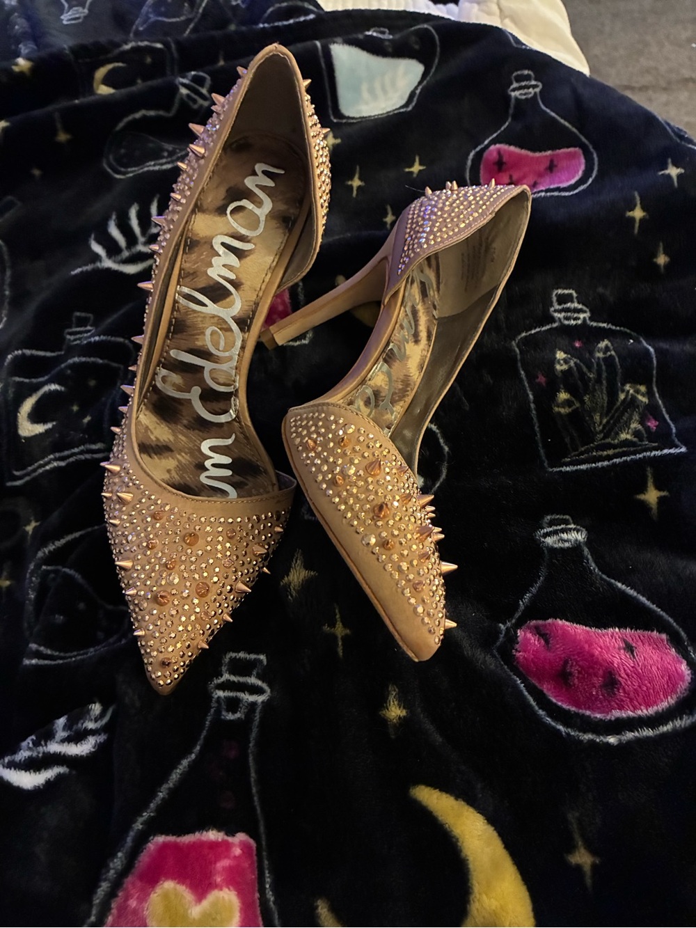 Sam Edelman Blush Pink Studded Pointed-Toe Stilettos